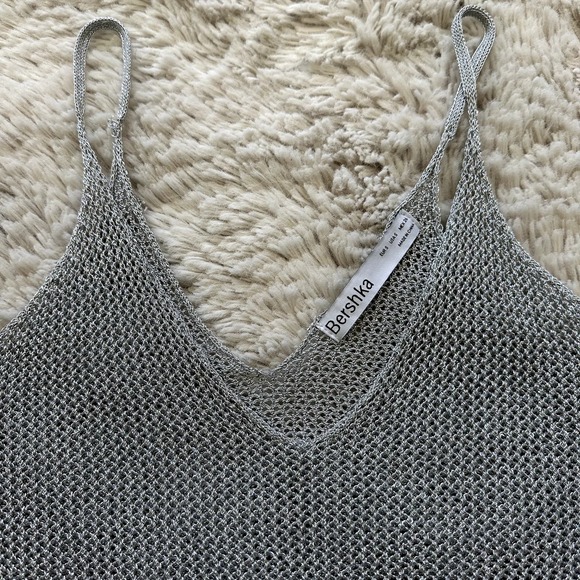 Bershka Metallic/ Silver Party Dress, Cover Up, Boho Strappy Mini Dress Sz Small - Picture 4 of 9